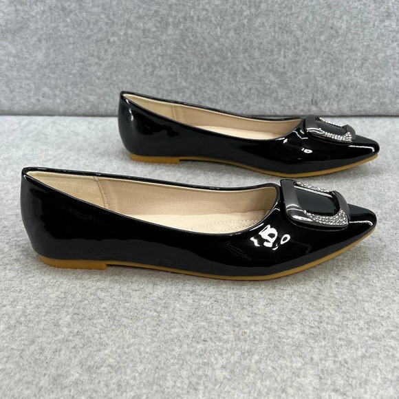 Miqibili  Buckle Toe Slip On Flat - Black Patent -Women Size 8.5 *NEW - Picture 4 of 14